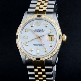 Rolex Two-Tone MOP Diamond and Sapphire DateJust Men's Watch