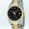 Rolex Mens Two Tone Black Tapestry Index Dial Datejust Wristwatch