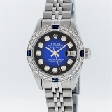 Rolex Stainless Steel Blue Vignette Diamond and Sapphire DateJust Ladies Watch