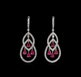 4.12 ctw Ruby and Diamond Earrings - 18KT Two-Tone Gold