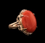 10.20 ctw Coral and Diamond Ring - 14KT Rose Gold