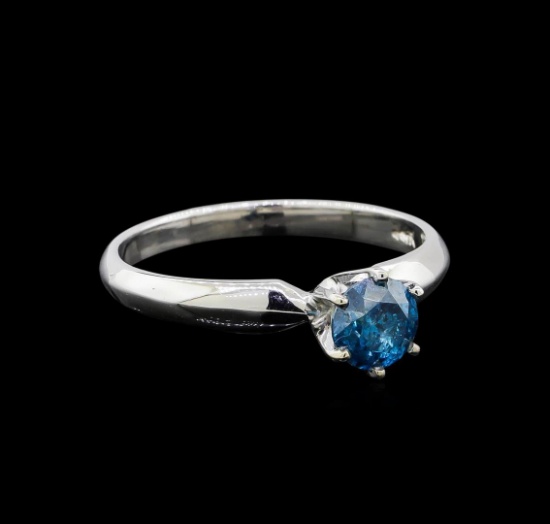 14KT White Gold 0.68 ctw Round Cut Fancy Blue Diamond Solitaire Ring