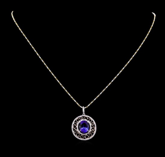 14KT Two-Tone Gold 4.32 ctw Tanzanite and Diamond Pendant With Chain