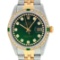 Rolex Mens Two Tone Green String Diamond & Emerald Datejust Wristwatch