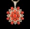 14KT Yellow Gold 19.87 ctw Red Coral & Diamond Pendant with Chain