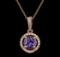 1.51 ctw Tanzanite and Diamond Pendant With  Chain - 14KT Rose Gold