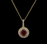 2.24 ctw Ruby and Diamond Pendant With Chain - 14KT Yellow Gold