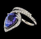 3.94 ctw Tanzanite and Diamond Ring - 14KT White Gold