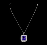 GIA Cert 21.07 ctw Tanzanite and Diamond Pendant With Chain - 14KT White Gold