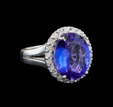 GIA Cert 8.19 ctw Tanzanite and Diamond Ring - 14KT White Gold