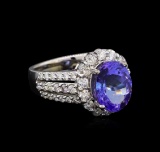 4.33 ctw Tanzanite and Diamond Ring - 14KT White Gold