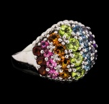 2.53 ctw Multi-color Gemstone Ring - 14KT White Gold