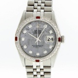 Rolex Mens Stainless Steel Meteorite Diamond Ruby Datejust Wristwatch