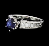 0.90 ctw Sapphire and Diamond Ring - 18KT White Gold