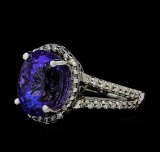 8.24 ctw Tanzanite and Diamond Ring - 14KT White Gold