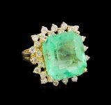 GIA Cert 14.44 ctw Emerald and Diamond Ring - 14KT Yellow Gold