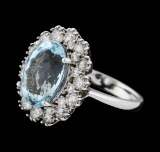 6.86 ctw Aquamarine and Diamond Ring - 14KT White Gold