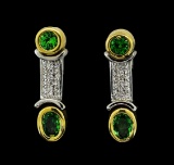 1.34 ctw Tsavorite and Diamond Earrings - 18KT Yellow and White Gold