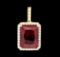 19.50 ctw Lab-Created Ruby and Diamond Pendant - 14KT Yellow Gold