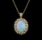 14KT Yellow Gold 5.88 ctw Opal and Diamond Pendant With Chain