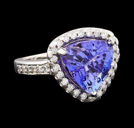 5.05 ctw Tanzanite and Diamond Ring - 14KT White Gold