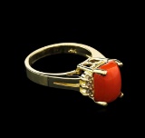 3.51 ctw Red Coral and Diamond Ring - 14KT Yellow Gold