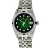 Rolex Stainless Steel 1.00 ctw Diamond and Emerald DateJust Men's Watch