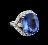 GIA Cert 17.78 ctw Blue Sapphire and Diamond Ring - 14KT White Gold