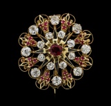 2.00 ctw Ruby and Diamond Pendant/Pin - 14KT Yellow Gold