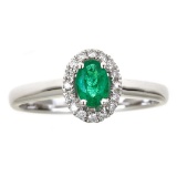 0.46 ctw Emerald and Diamond Ring - 14KT White Gold