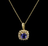 2.27 ctw Tanzanite and Diamond Pendant With Chain - 14KT Yellow Gold