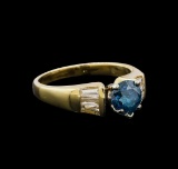 0.74 ctw  Blue Zircon and Diamond Ring - 14KT Yellow Gold