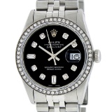 Rolex Mens Stainless Steel Black 8 + 2 Diamond Datejust Wristwatch