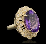 14KT Yellow Gold 10.46 ctw Amethyst and Diamond Ring