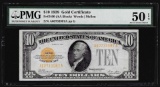 1928 $10 Gold Certificate Note Fr. 2400 PMG About Uncirculated 50EPQ