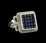 3.00 ctw Blue Sapphire and Diamond Ring - 14KT White Gold
