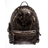 MCM Gunmetal Gray Leather Studded Special Edition Large Backpack