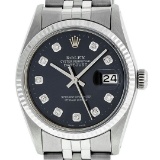 Rolex Mens 36mm Stainless Steel Black Diamond Datejust Wristwatch