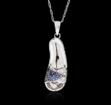 14KT White Gold 0.10 ctw Sapphire and Diamond Pendant With Chain
