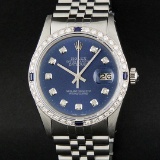 Rolex Stainless Steel Blue Diamond and Sapphire DateJust Men's Watch