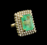 GIA Cert 19.72 ctw Emerald and Diamond Ring - 14KT Yellow Gold
