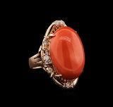 14KT Rose Gold 16.11 ctw Pink Coral and Diamond Ring