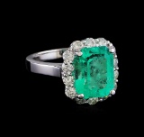 4.50 ctw Emerald and Diamond Ring - 14KT White Gold