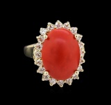 5.35 ctw Coral and Diamond Ring - 14KT Yellow Gold