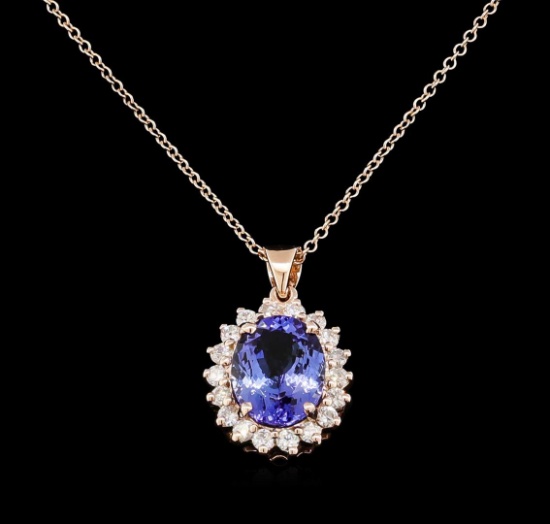 3.68 ctw Tanzanite and Diamond Pendant With Chain - 14KT Rose Gold