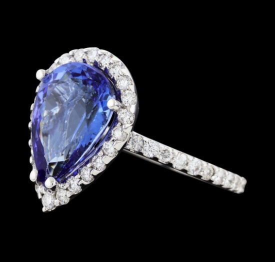 4.07 ctw Tanzanite and Diamond Ring - 14KT White Gold