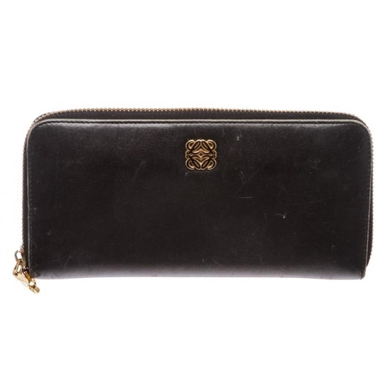 Loewe Black Leather Zip Around Long Wallet