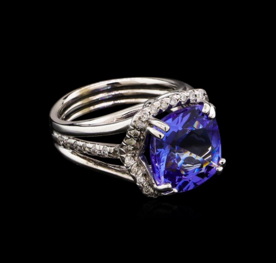 6.87 ctw Tanzanite and Diamond Ring - 14KT White Gold