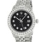 Rolex Mens Stainless Steel 3.15 ctw Black Diamond Datejust Wristwatch