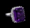 13.08 ctw Amethyst and Diamond Ring - 14KT White Gold